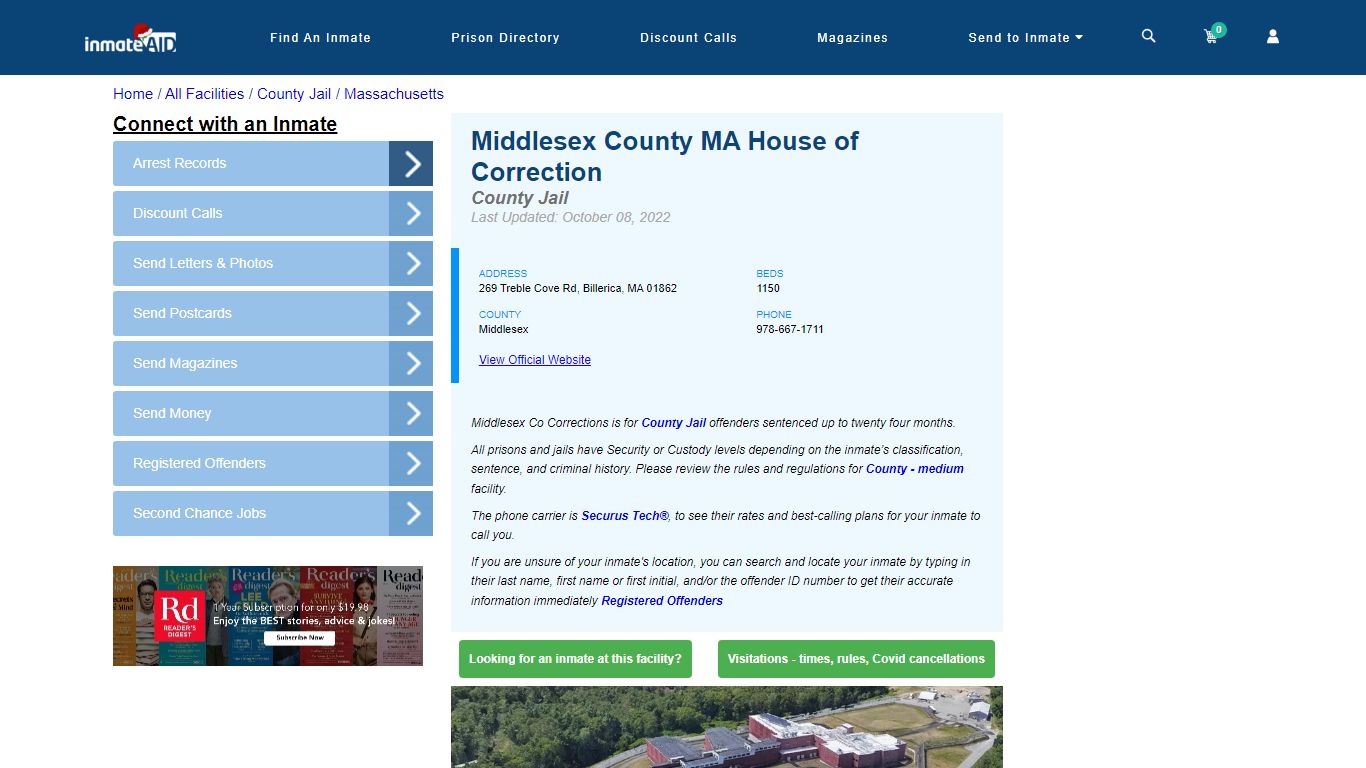Middlesex County MA House of Correction - Inmate Locator - Billerica, MA