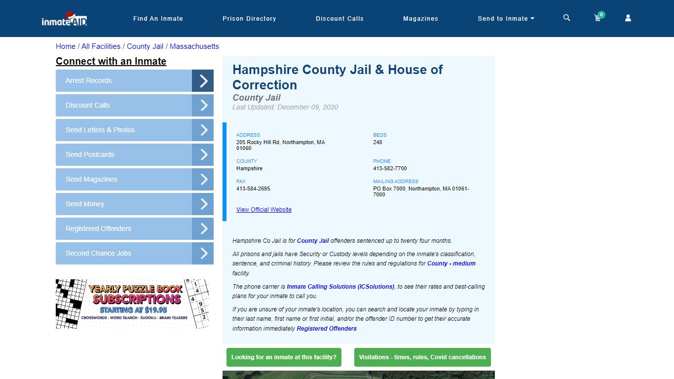 Hampshire County Jail & House of Correction - Inmate Locator ...